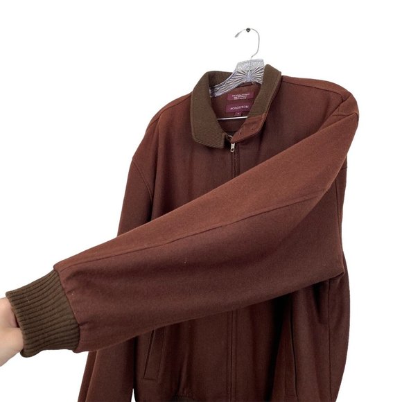 GUC Nordstrom Men's Sz M Wool Brown Bomber Jacket Zip Up Long Sleeve Jacket - Picture 5 of 10